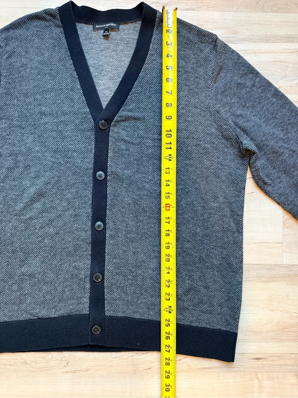 Banana Republic Gray and Black V-Neck Button Cardigan